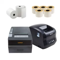 комплект 7. принтер чеков castom pos80 usb+ принтер этикеток xprinter xp-365b usb+ термолента 80х50х12 (45 метров,96 шт в ящике, 9 шт в упаковке) - 5 рулонов+этикетки 58х60 (400 эт/рул, 60 шт в ящике)- 5 рулонов